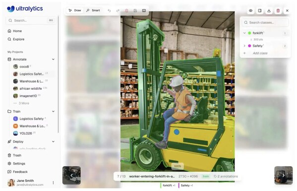 在 ultralytics platform 中标注图片的示例